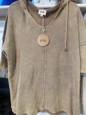 BiBi Taupe Waffle Knit Hooded Top-
XL NWT